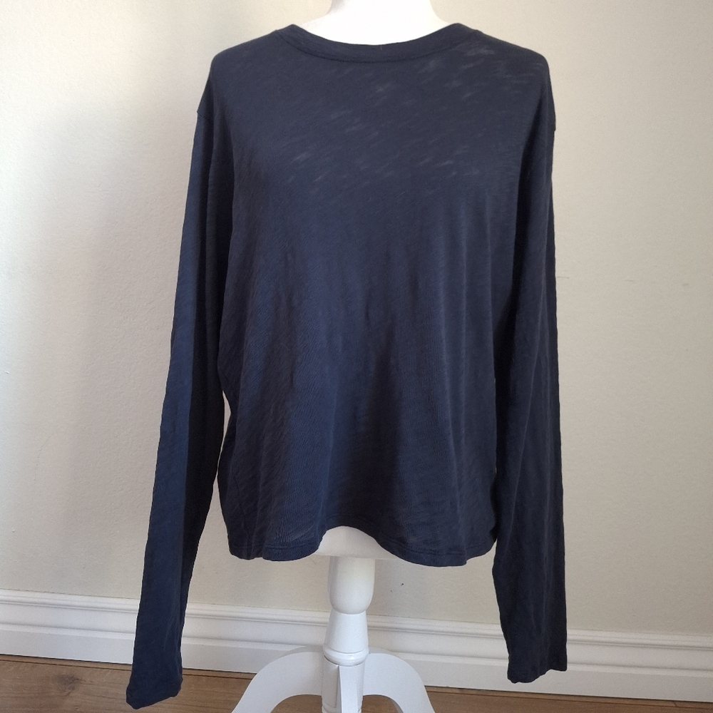 ATM Navy Slub Jersey Long Sleeve Crop Tee